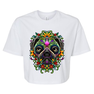 Day Of The Dead Pug Detailed Colorful Illustration Cool Gift Bella+Canvas Jersey Crop Tee