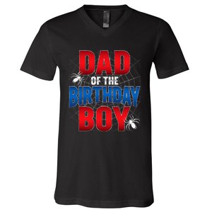 Dad Of The Birthday Costume Spider Web Birthday Party V-Neck T-Shirt