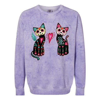 Day Of The Dead Cats Cat Lovers Dia De Los Muertos Colorblast Crewneck Sweatshirt