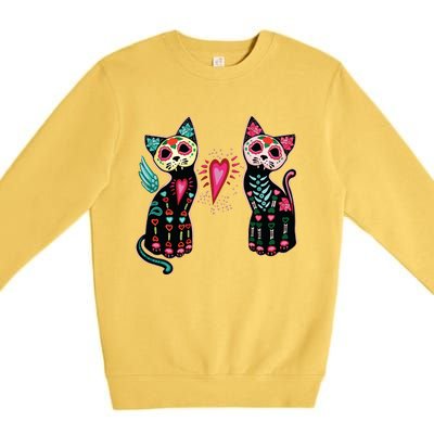 Day Of The Dead Cats Cat Lovers Dia De Los Muertos Premium Crewneck Sweatshirt