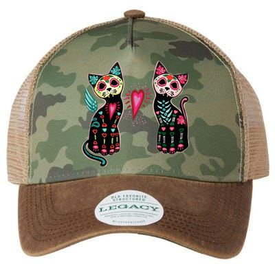 Day Of The Dead Cats Cat Lovers Dia De Los Muertos Legacy Tie Dye Trucker Hat