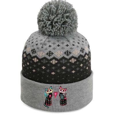 Day Of The Dead Cats Cat Lovers Dia De Los Muertos The Baniff Cuffed Pom Beanie