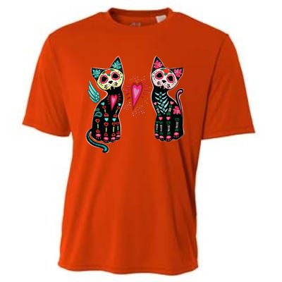 Day Of The Dead Cats Cat Lovers Dia De Los Muertos Cooling Performance Crew T-Shirt