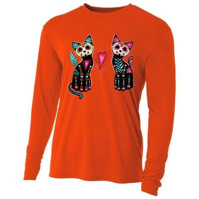 Day Of The Dead Cats Cat Lovers Dia De Los Muertos Cooling Performance Long Sleeve Crew