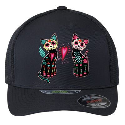 Day Of The Dead Cats Cat Lovers Dia De Los Muertos Flexfit Unipanel Trucker Cap