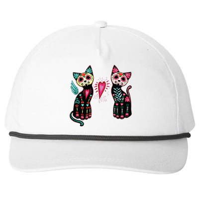 Day Of The Dead Cats Cat Lovers Dia De Los Muertos Snapback Five-Panel Rope Hat