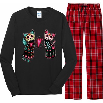 Day Of The Dead Cats Cat Lovers Dia De Los Muertos Long Sleeve Pajama Set