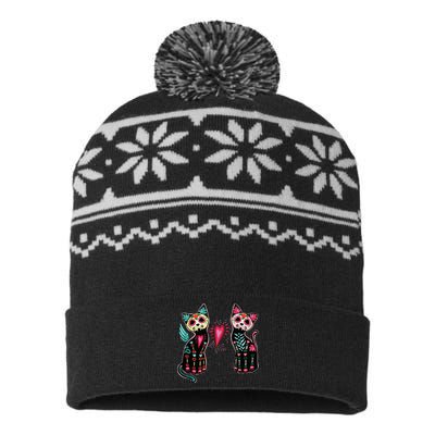 Day Of The Dead Cats Cat Lovers Dia De Los Muertos USA-Made Snowflake Beanie