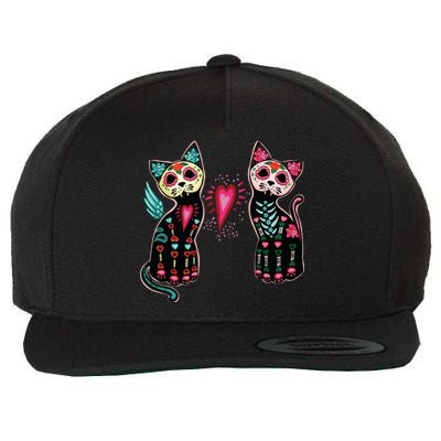 Day Of The Dead Cats Cat Lovers Dia De Los Muertos Wool Snapback Cap