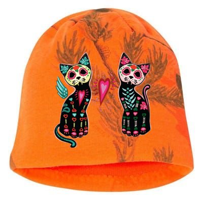 Day Of The Dead Cats Cat Lovers Dia De Los Muertos Kati - Camo Knit Beanie