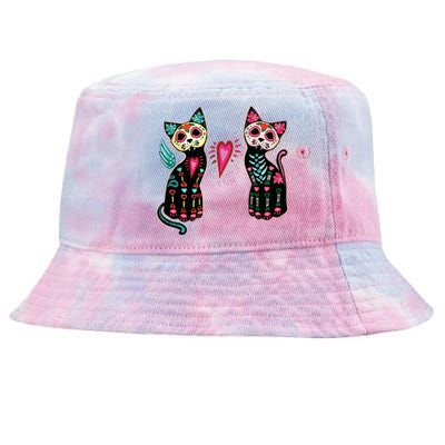 Day Of The Dead Cats Cat Lovers Dia De Los Muertos Tie-Dyed Bucket Hat