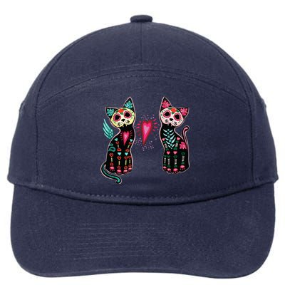 Day Of The Dead Cats Cat Lovers Dia De Los Muertos 7-Panel Snapback Hat