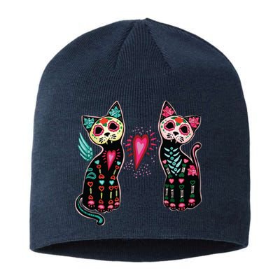 Day Of The Dead Cats Cat Lovers Dia De Los Muertos Sustainable Beanie