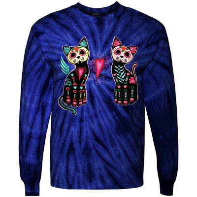 Day Of The Dead Cats Cat Lovers Dia De Los Muertos Tie-Dye Long Sleeve Shirt