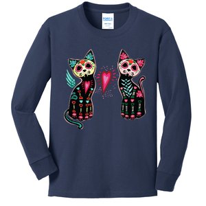 Day Of The Dead Cats Cat Lovers Dia De Los Muertos Kids Long Sleeve Shirt