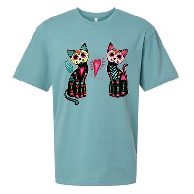 Day Of The Dead Cats Cat Lovers Dia De Los Muertos Sueded Cloud Jersey T-Shirt