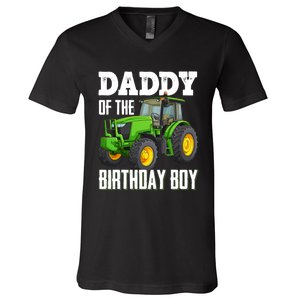 Daddy Of The Birthday Boy Family Tractors Farm Trucks Bday V-Neck T-Shirt