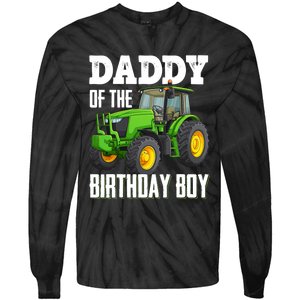 Daddy Of The Birthday Boy Family Tractors Farm Trucks Bday Tie-Dye Long Sleeve Shirt