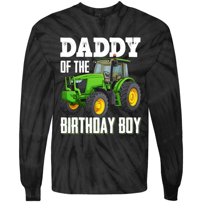 Daddy Of The Birthday Boy Family Tractors Farm Trucks Bday Tie-Dye Long Sleeve Shirt