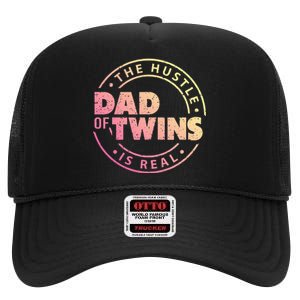 Dad of Twins Funny New Dad To Be Tired Love Proud Cute High Crown Mesh Back Trucker Hat