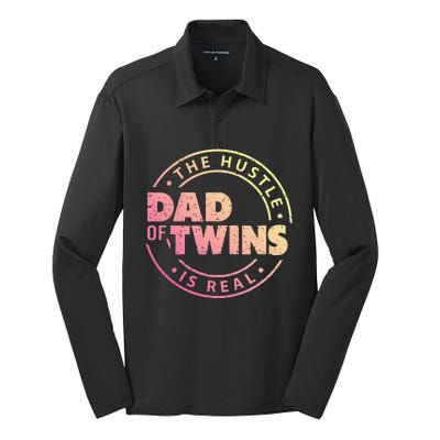 Dad of Twins Funny New Dad To Be Tired Love Proud Cute Silk Touch Performance Long Sleeve Polo