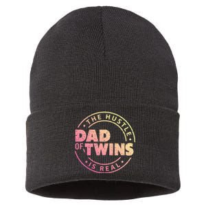 Dad of Twins Funny New Dad To Be Tired Love Proud Cute Sustainable Knit Beanie