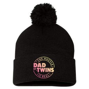 Dad of Twins Funny New Dad To Be Tired Love Proud Cute Pom Pom 12in Knit Beanie