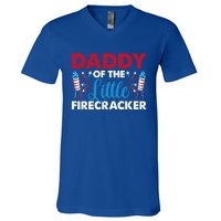 Daddy Of The Little Firecracker 4th Of July Birthday Party Gift V-Neck T-Shirt