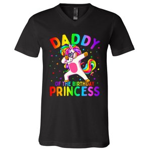 Daddy of the Birthday Princess Dabbing Unicorn Dad V-Neck T-Shirt