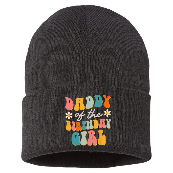 Daddy Of The Birthday Girl Groovy Themed Father Dad Sustainable Knit Beanie