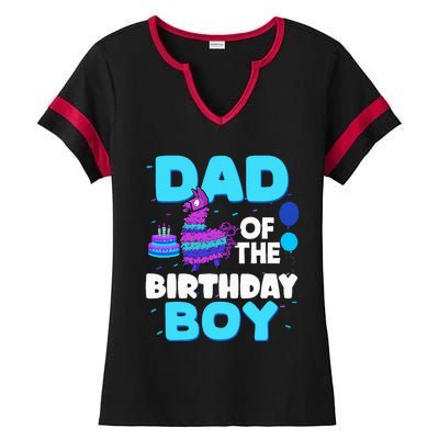 Dad Of The Birthday Boy Llama Dad And Mom Family Party Ladies Halftime Notch Neck Tee