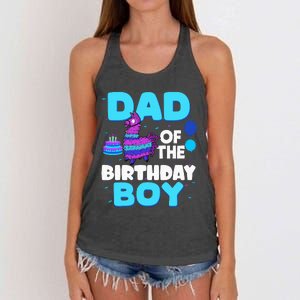 Dad Of The Birthday Boy Llama Dad And Mom Family Party Women's Knotted Racerback Tank