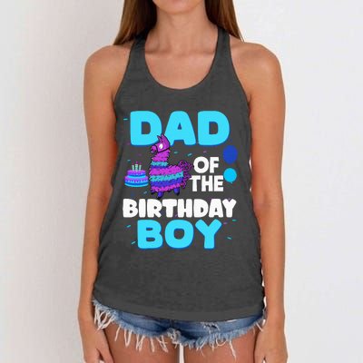 Dad Of The Birthday Boy Llama Dad And Mom Family Party Women's Knotted Racerback Tank