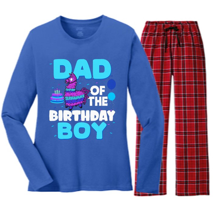 Dad Of The Birthday Boy Llama Dad And Mom Family Party Women's Long Sleeve Flannel Pajama Set 