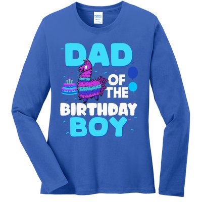 Dad Of The Birthday Boy Llama Dad And Mom Family Party Ladies Long Sleeve Shirt