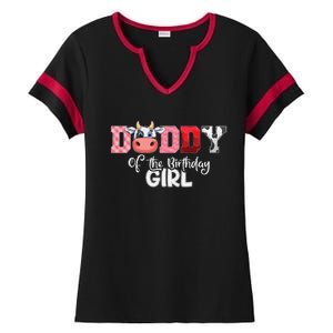 Daddy of The Birthday Cow Family Cow Farm Matching Ladies Halftime Notch Neck Tee