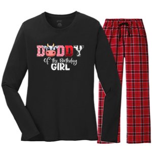 Daddy of The Birthday Cow Family Cow Farm Matching Women's Long Sleeve Flannel Pajama Set 