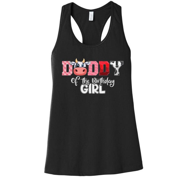 Daddy of The Birthday Cow Family Cow Farm Matching Women's Racerback Tank