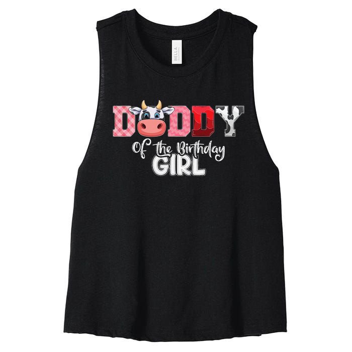 Daddy of The Birthday Cow Family Cow Farm Matching Women's Racerback Cropped Tank