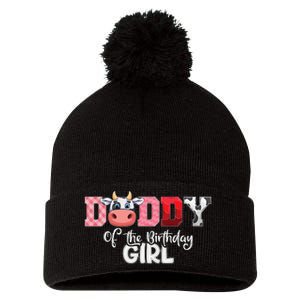 Daddy of The Birthday Cow Family Cow Farm Matching Pom Pom 12in Knit Beanie