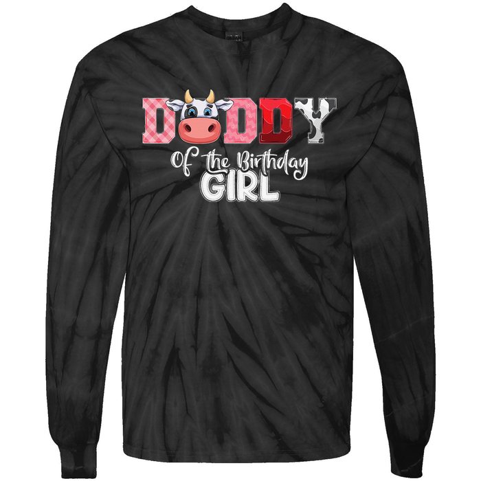 Daddy of The Birthday Cow Family Cow Farm Matching Tie-Dye Long Sleeve Shirt