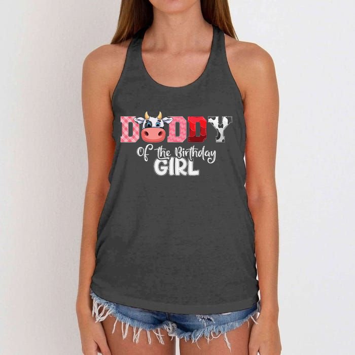 Daddy of The Birthday Cow Family Cow Farm Matching Women's Knotted Racerback Tank