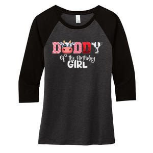 Daddy of The Birthday Cow Family Cow Farm Matching Women's Tri-Blend 3/4-Sleeve Raglan Shirt