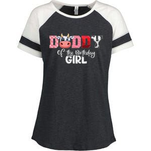 Daddy of The Birthday Cow Family Cow Farm Matching Enza Ladies Jersey Colorblock Tee