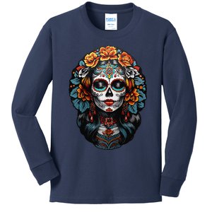 Day Of The Dead De Los Muertos La Catrina Sugar Skull Women Raglan Gift Kids Long Sleeve Shirt