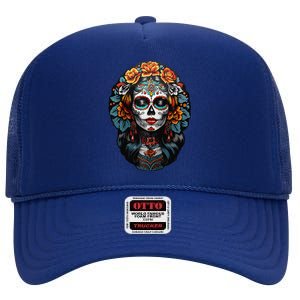 Day Of The Dead De Los Muertos La Catrina Sugar Skull Women Raglan Gift High Crown Mesh Back Trucker Hat