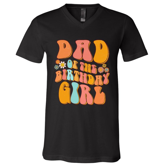 Dad of the Birthday Groovy Papa Daddy 1st V-Neck T-Shirt