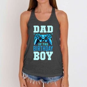 Dad of the Birthday Matching Video Gamer Birthday Party Women's Knotted Racerback Tank