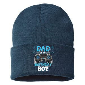 Dad Of The Birthday Boy Matching Video Gamer Birthday Party Sustainable Knit Beanie