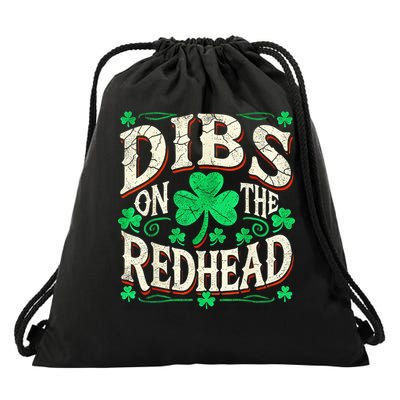 Dibs On The Redhead St Patricks Day Drinking Irish Shamrock Drawstring Bag